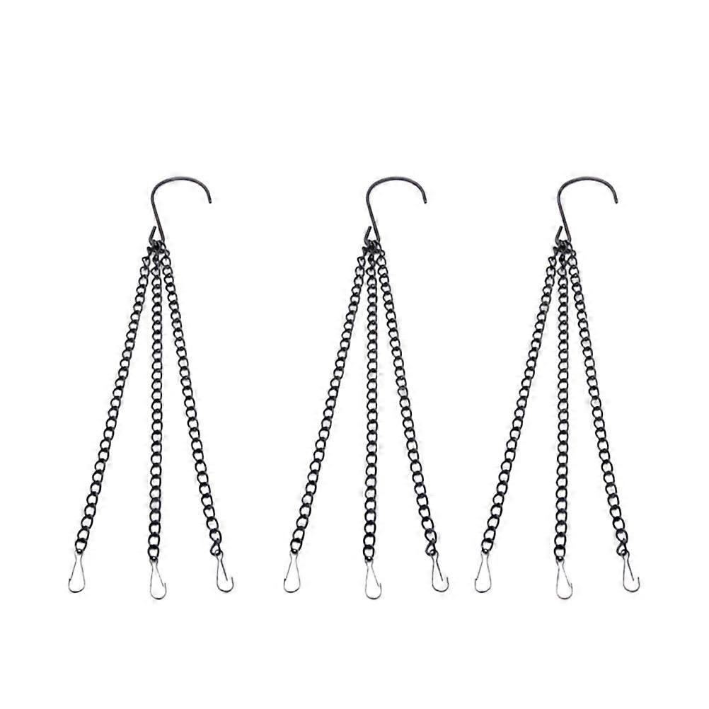 3pcs Hanging Basket Chain with Triple Clip Hooks for Indoor Garden, Balcony and Courtyard – Decorative Plant Pot Accessories – Black