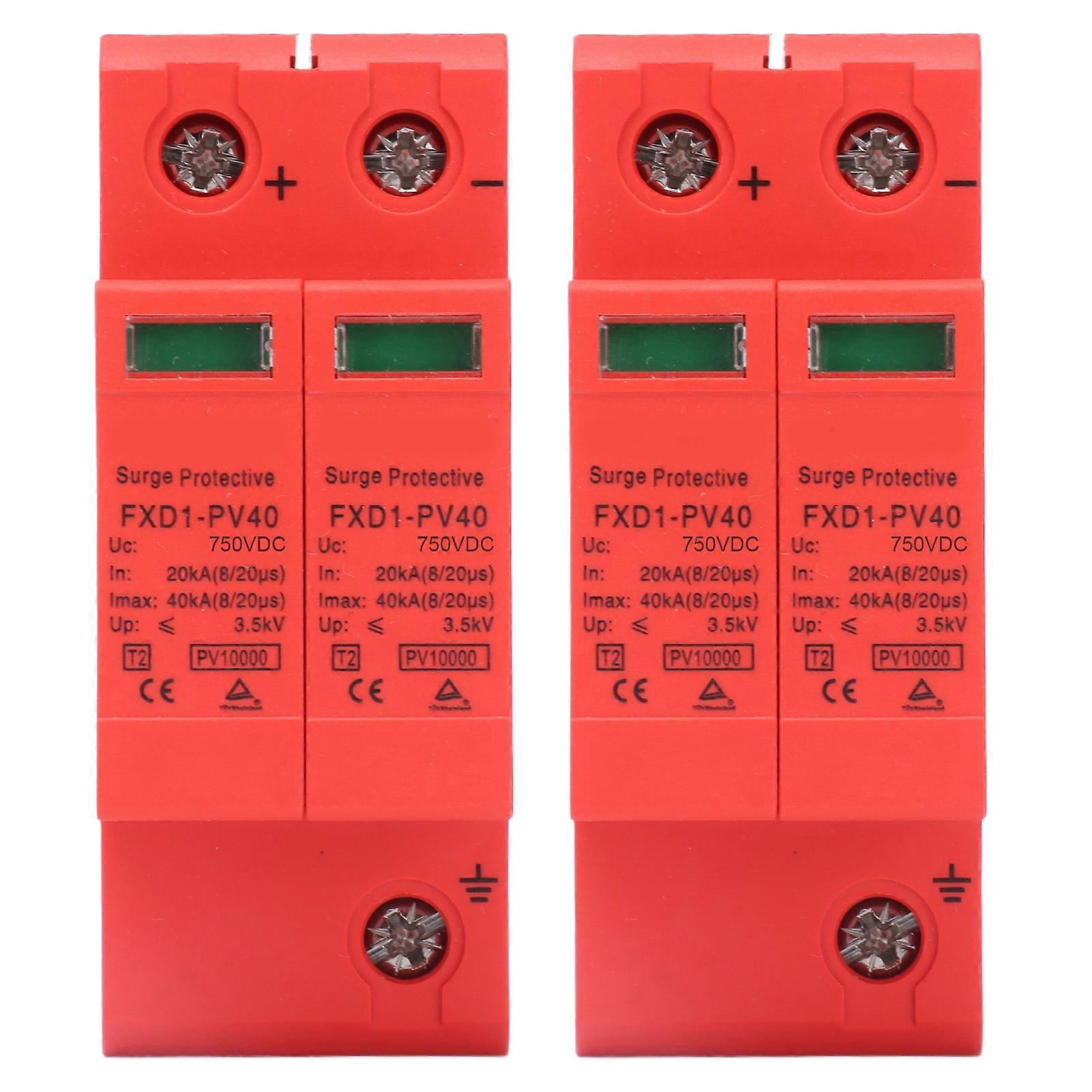 2Pcs SPD Protective Devices DC Photovoltaic Arrester 2P 40KA FXD1‑PV40