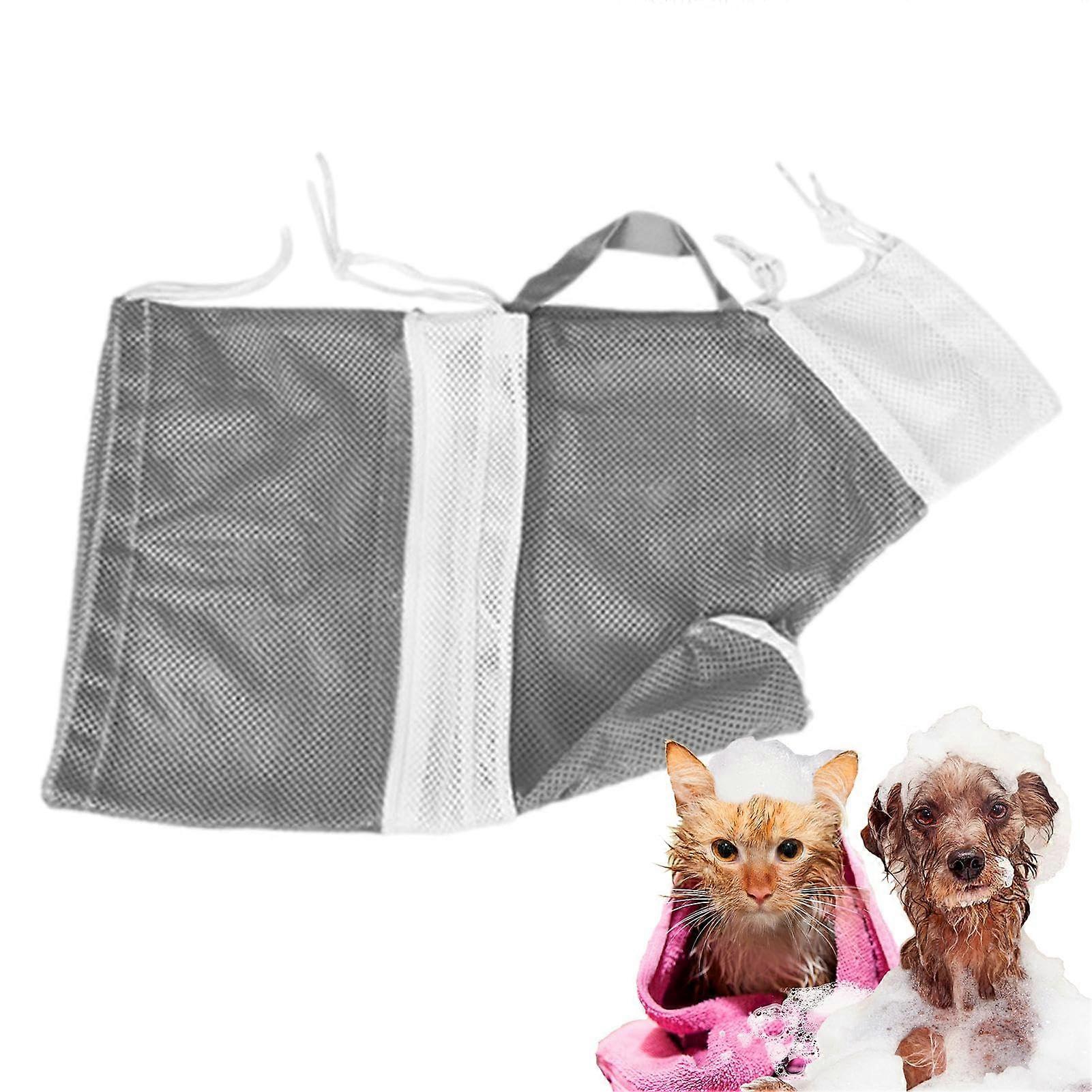 Cat shower net bag, multifunctional cat shower bag Cat bathing bag, adjustable cat grooming bag for bathing and nail trimming, Gray