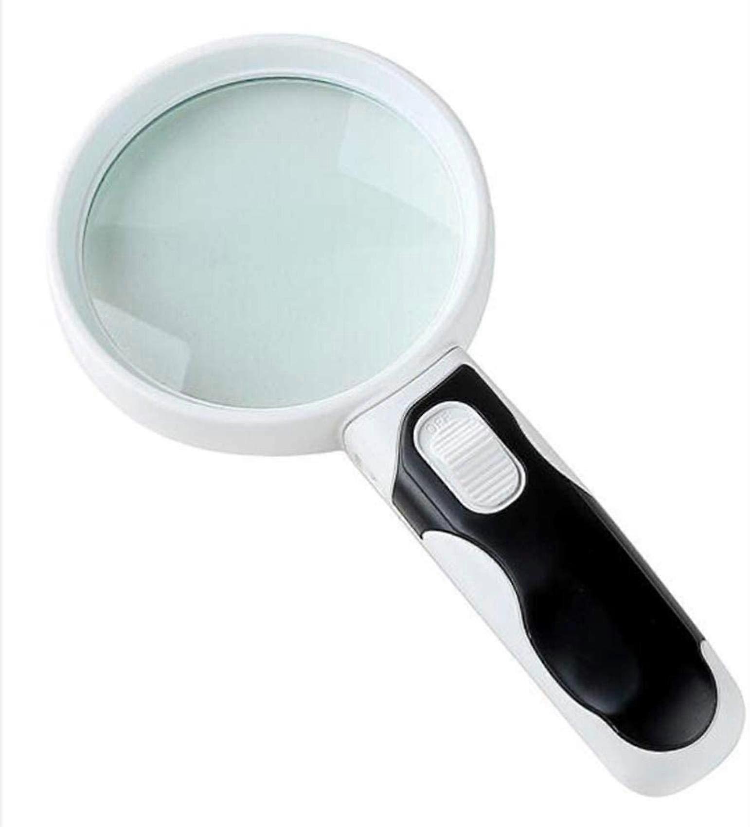 Lupe, 2.5x Magnification, 2 LED Lights, 90 mm, Clear Handheld Magnifying Glass for Reading Maps – Watch Magnifier