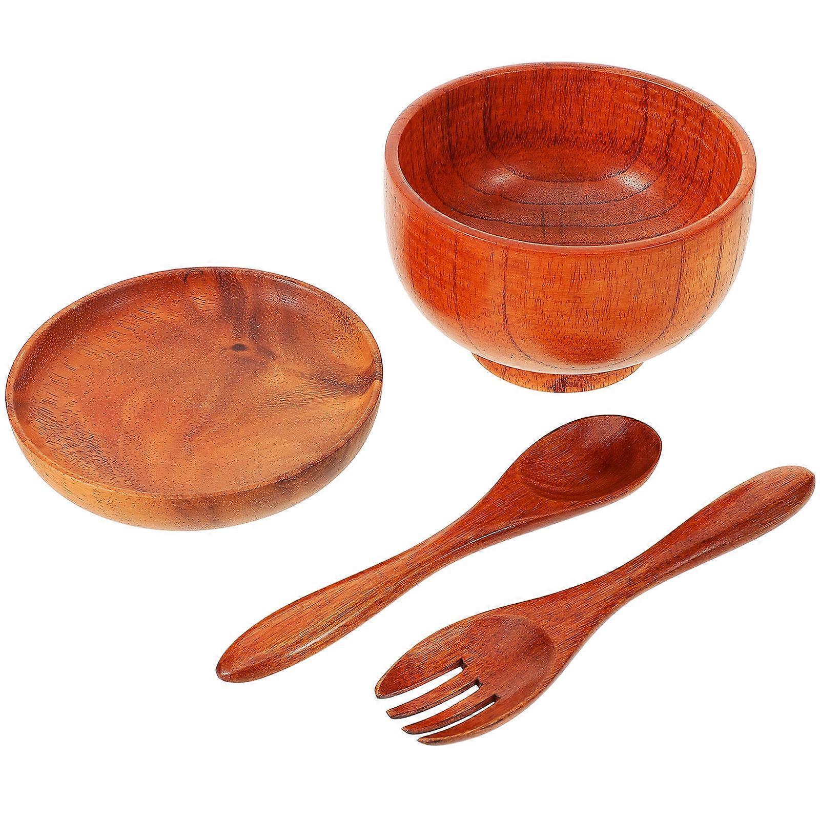 Wooden Salad Bowl Set with Smooth Edges for Storage Use Light Brown Large 1 Set
