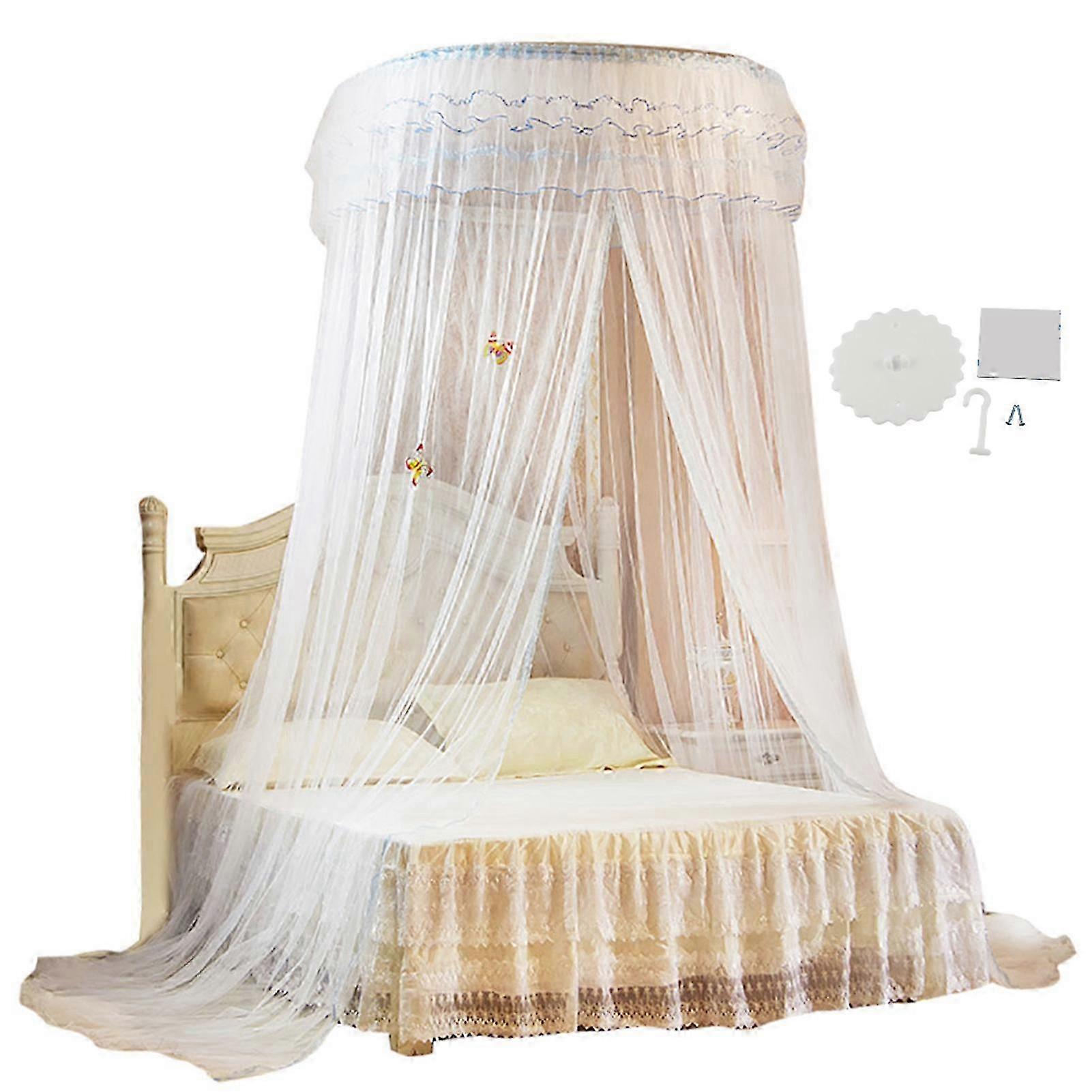 2025 Breathable Round Canopy Lace Princess Style Mosquito Net Bed Curtain Netting (White)