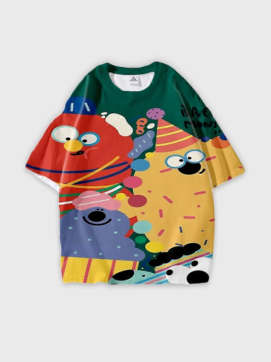 T-shirt round neck Pattern loose short sleeve B2076