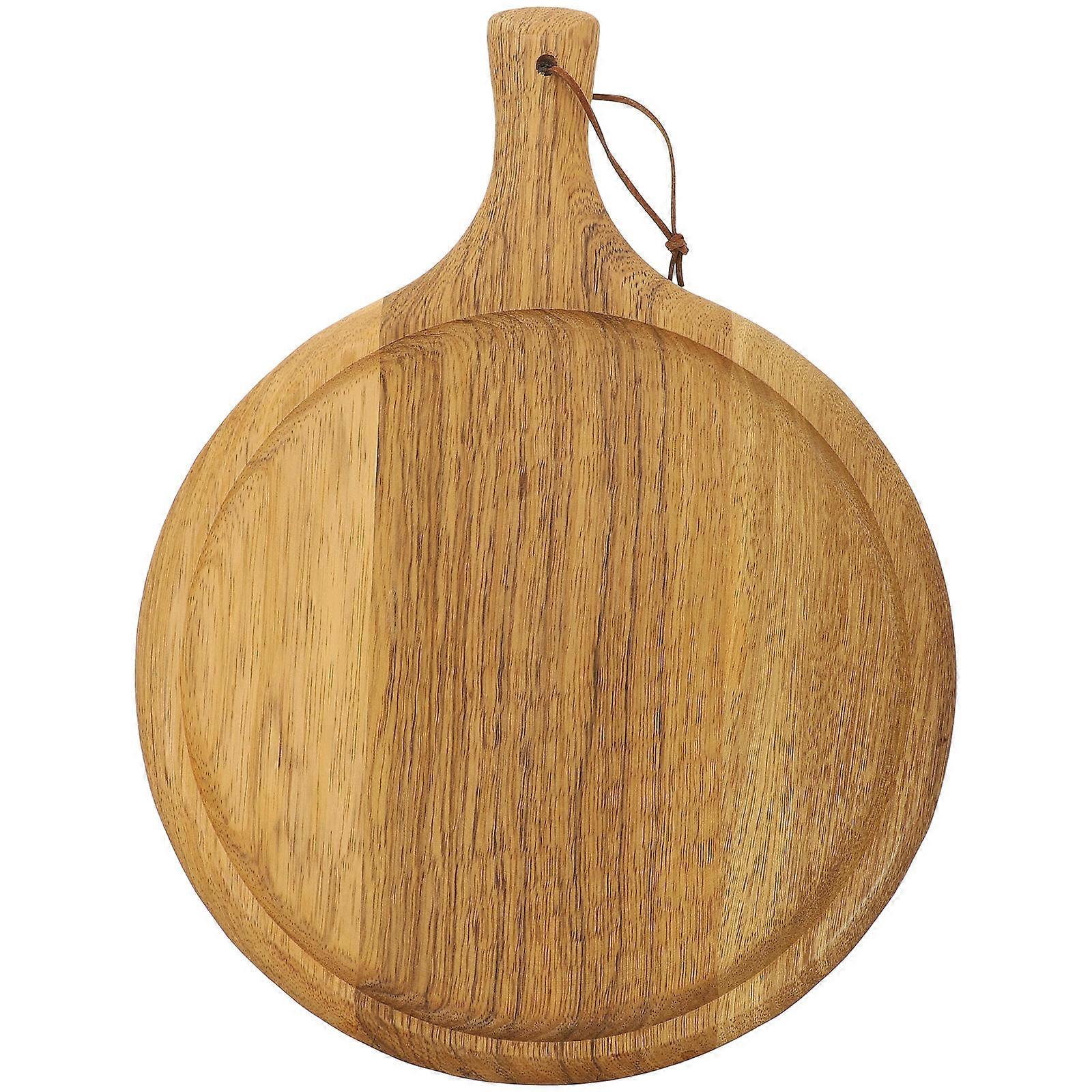Wooden Cutting Board with Handle, Portable Round Food Serving Tray for Bread, Pizza, and Steak, Kitchen Chopping Board for DIY Decoration and Safe Use