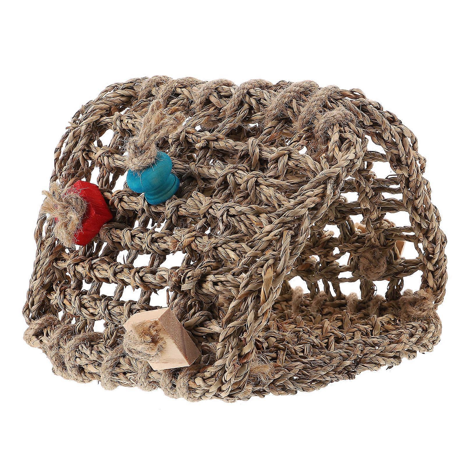 Durable Rattan Pet Hammock Swing for Birds and Parrots Dark Brown 7.87 Inches