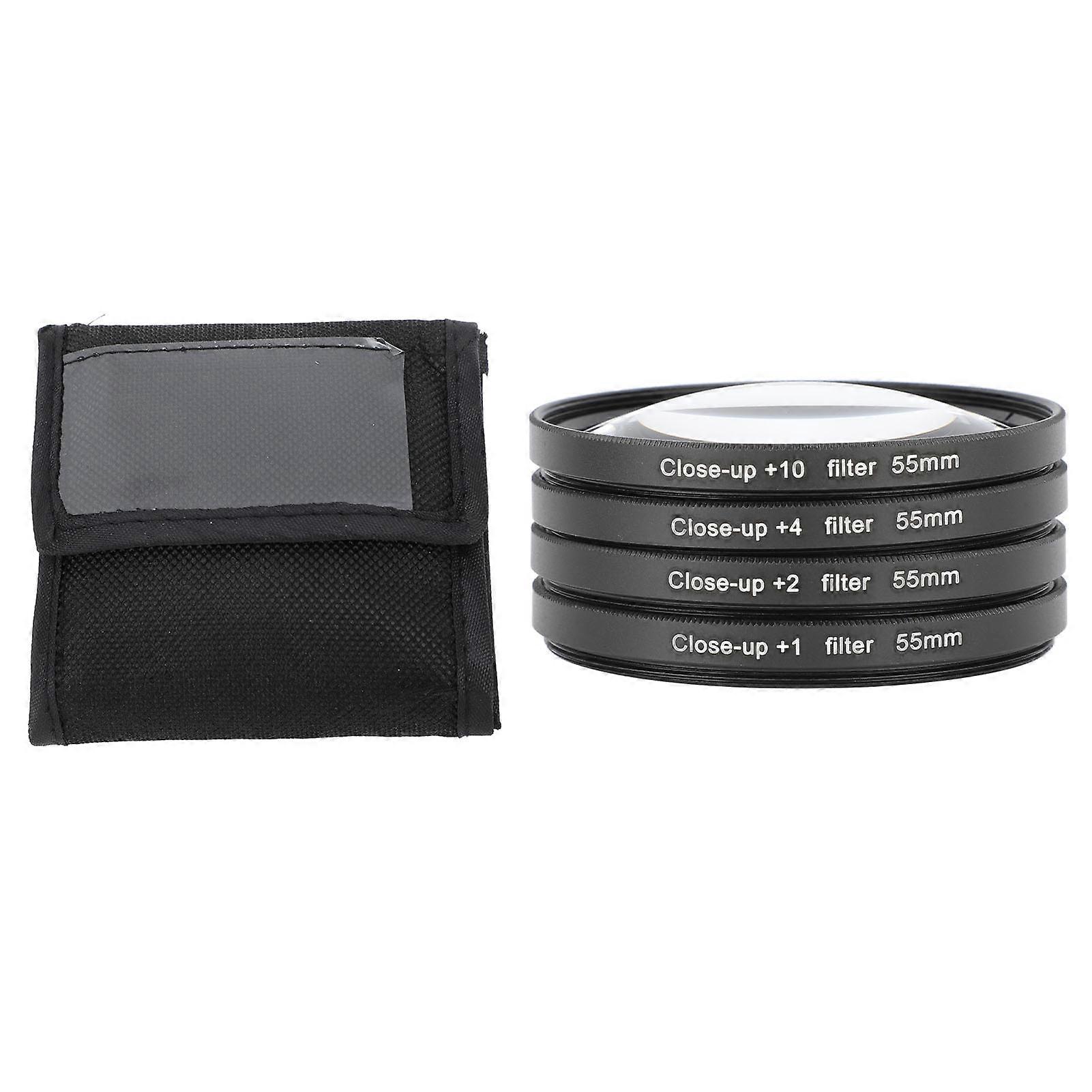Close Up Filter Kit 4 in 1 +1 +2 +4 +10 Macro Lens Filter Optical Glass with Storage Pouch Camera Filter for Digital Camera Photo 55mm