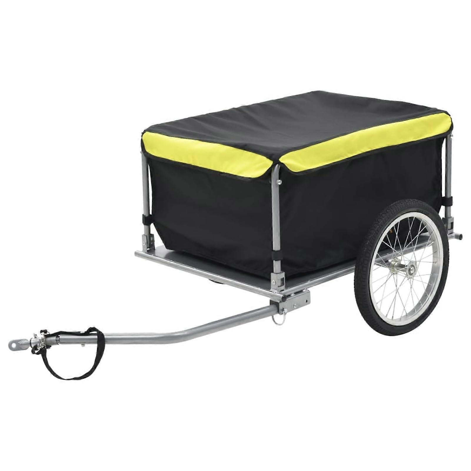 Bicycle Trailer With Folding Towbar, 136 x 72 x 58 cm, Up To 65 kg Payload, Hand Trolley Transport Box, Black And Yellow