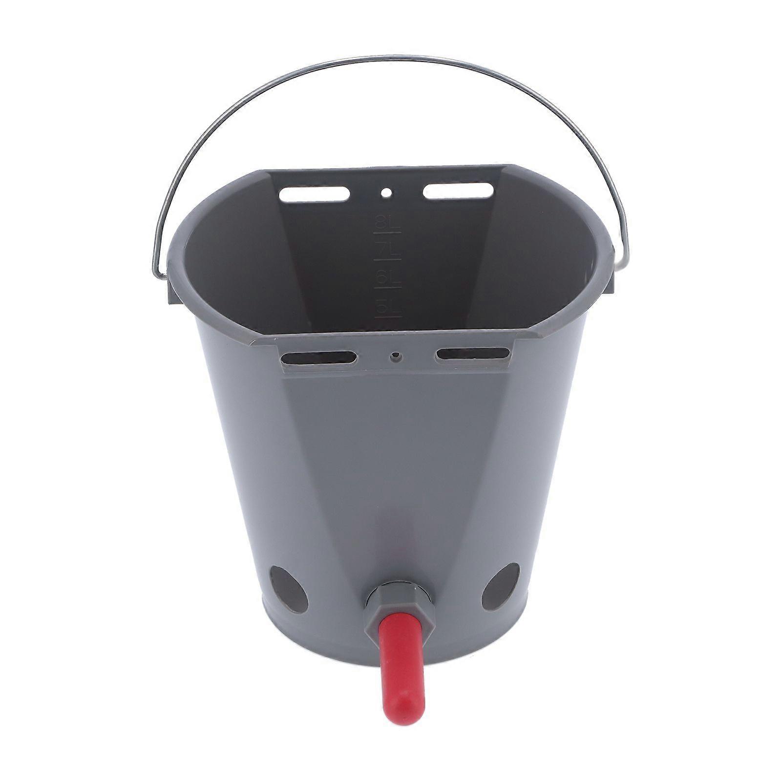8-Liter-Futtereimer für Nutztiere, lebensmittelechtes Kunststoff-Futterfass mit 5 Nippeln, grau (für Kälber)