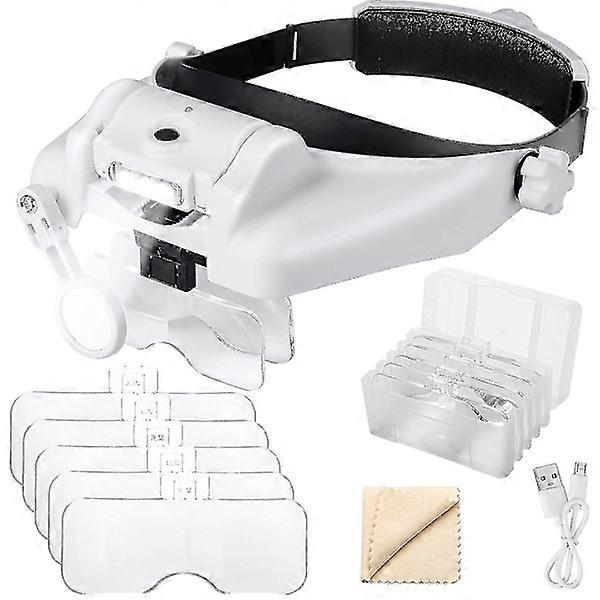 1x to 14x Headband Magnifier with LED Light, Hands Free Head Mounted Magnifying