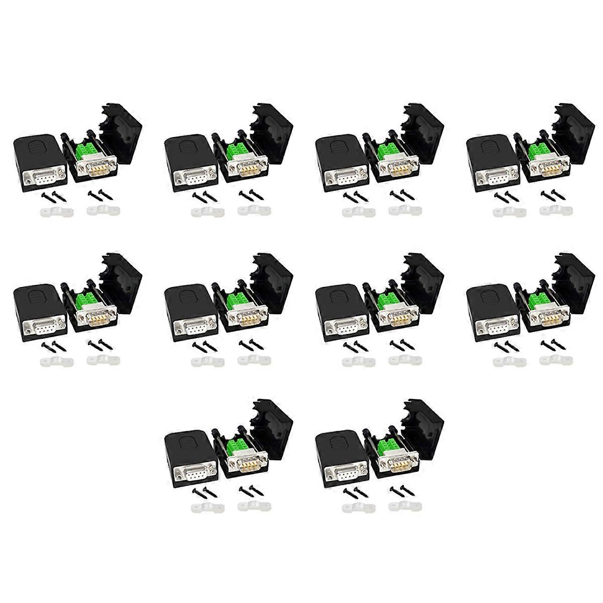 DB9 Solderless Connector RS232 D-SUB Serial to 9-Pin Port Terminal Male Female Adapter with Case 10P