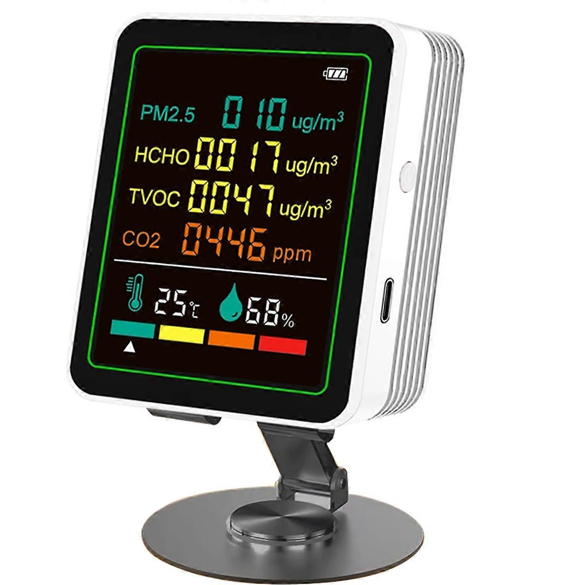 6in1 Digital Air Quality Monitor Detector Formaldehyde TVOC PM2.5 /CO2 Meter Temperature Humidity T