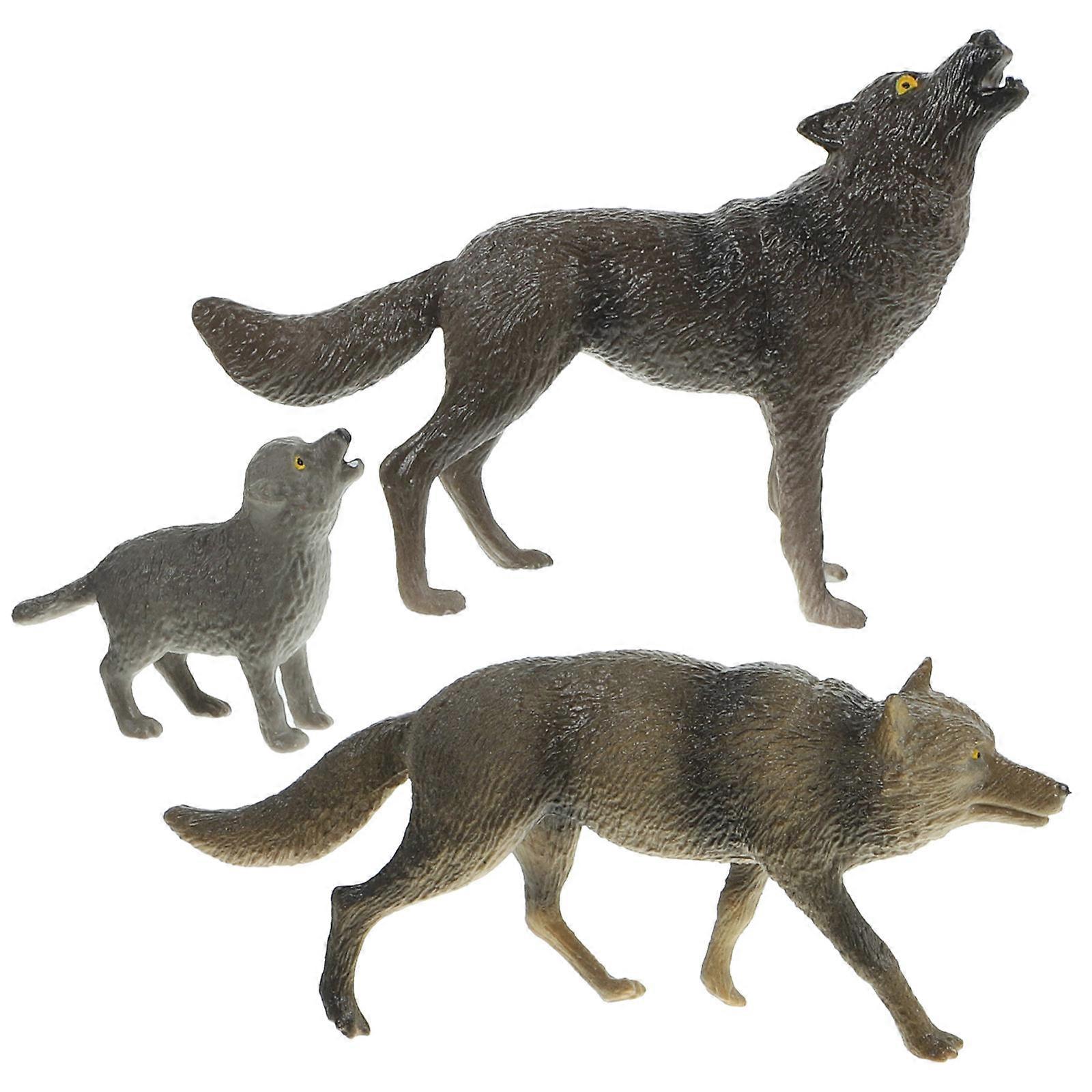Wolf Shape Wildlife Animal Figurine 3Pcs Ideal Educational Tool Children's Party Decor 9.70X2.00X6.80CM