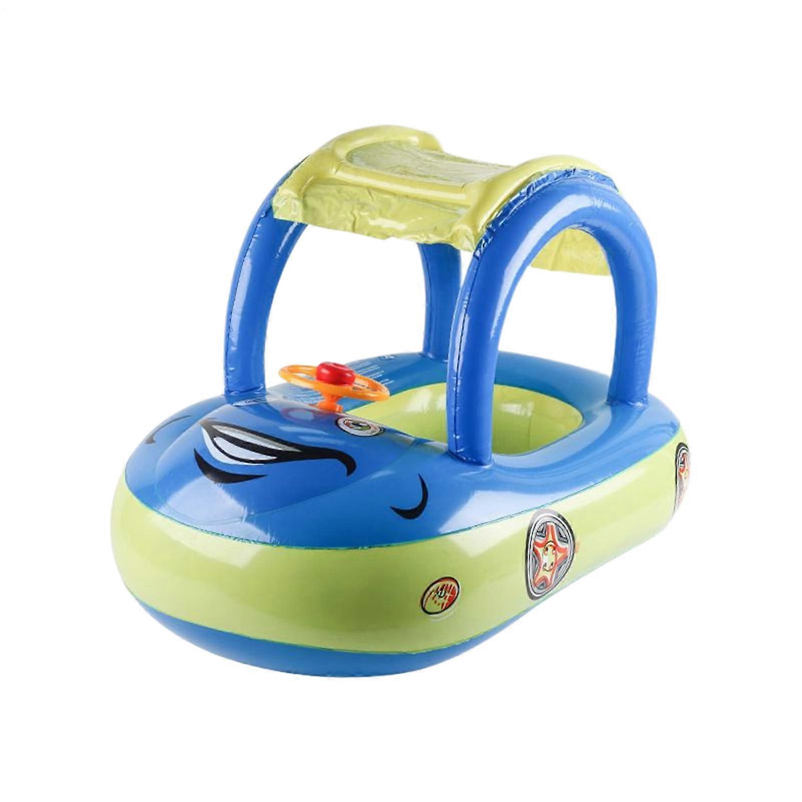 Toddler Swimming Aids For Pool Inflatable Ring With Sun Protection Dark Blue Beach And Pool Float