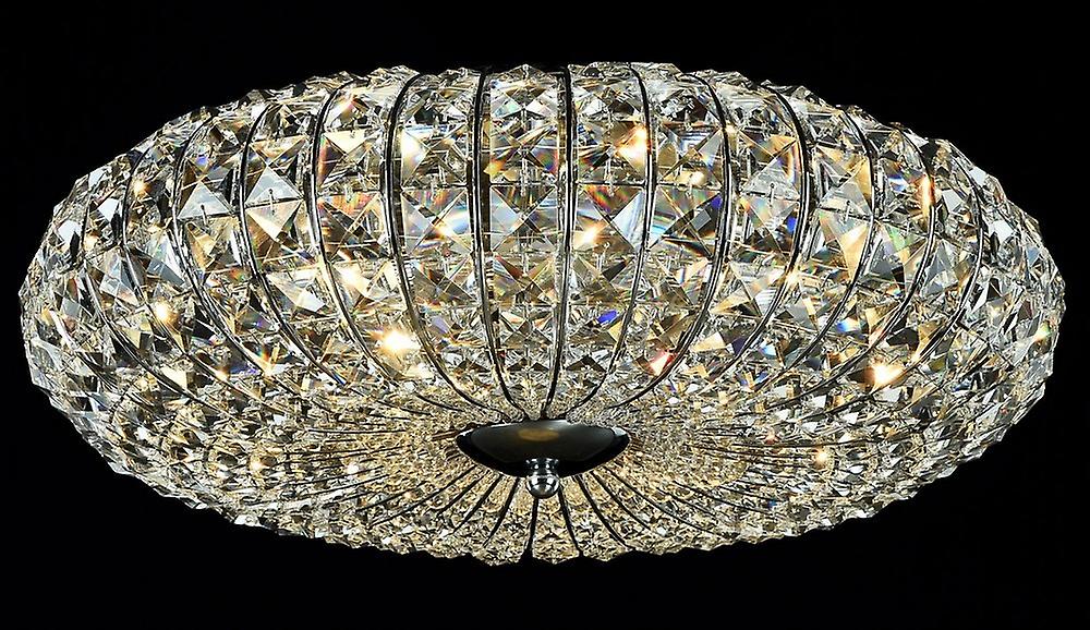 Broche Flush Ceiling Lamp Nickel & Crystal, 6 Light, E14