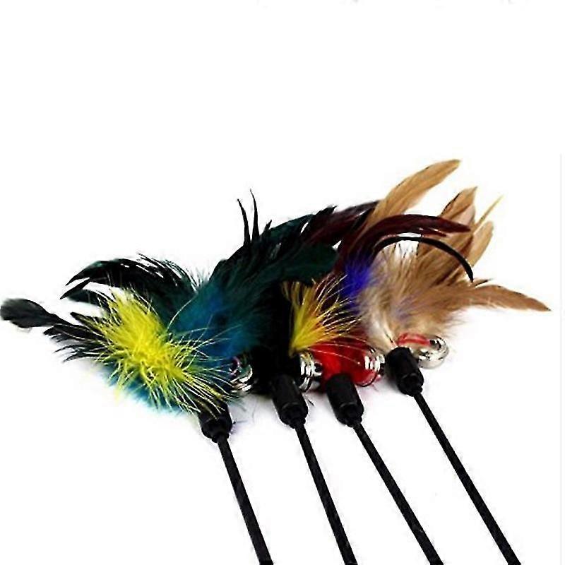 1pc Funny Cat Toy Kitten Teaser Stick With Double Bells Interactive Feather Pet Playing Rod