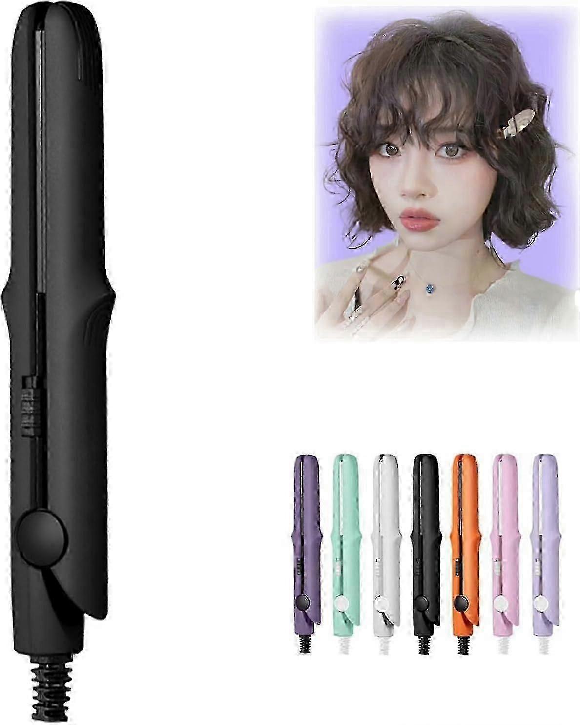Mini baguette de curling 2-en-1 et fer à lisser à fer plat,Mini fer à friser,Mini fer plat portable pour femmes Cheveux courts Frange Barbe
