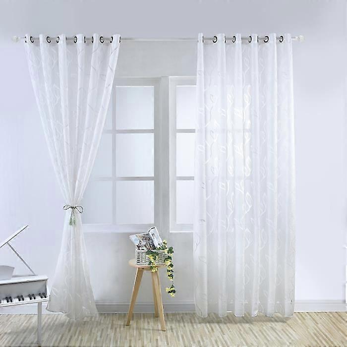 Set of 2 Sheer Curtains - Home Decoration - 100 x 250 cm - White
