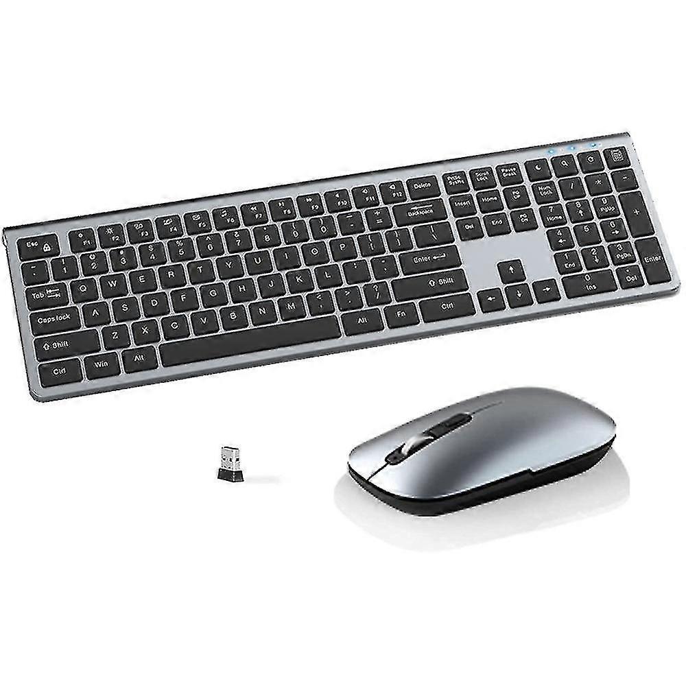 Wireless Keyboard and Mouse Set, Ergonomic PC Keyboard and Mouse, German QWERTZ Layout, Quiet Keys, 12 Function Keys