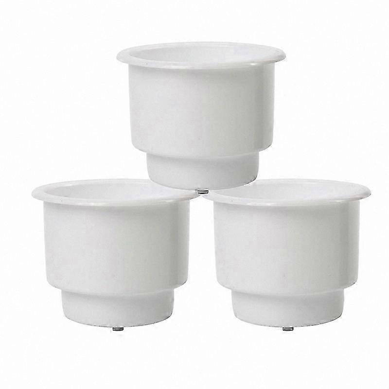 3-Pack White Plastic Cup Holders with Drain for Boating, Automotive, and RV Use