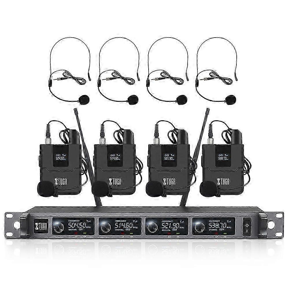 Xtuga A140-b trådløst mikrofonsystem 4 Bodypack Headset Lavalier Mikrofon