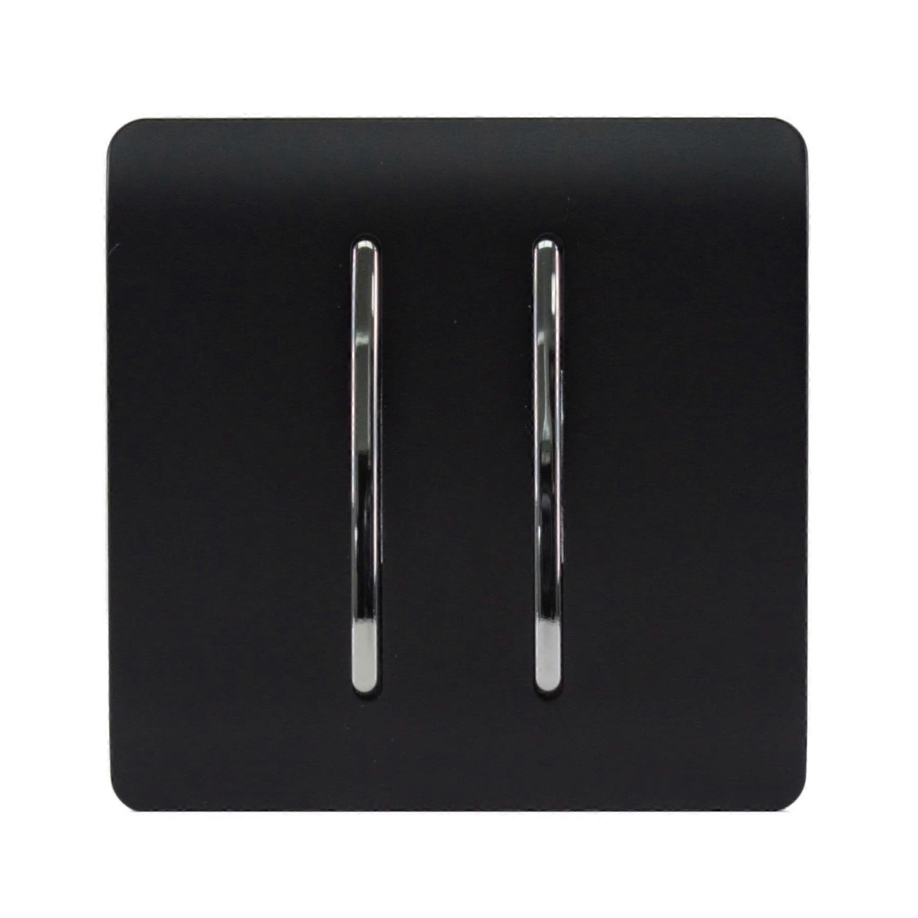 Trendi 2 Gang 3 Way Intermediate Artistic Modern Glossy 10 Amp Rocker Light Switch Matt Black
