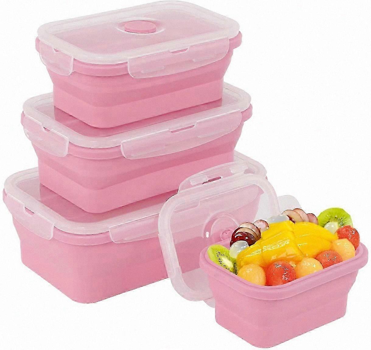 Collapsible Silicone Food Storage Containers, 4-Pack with Lids, Space-Saving Kitchen Bento Lunch Box for Meal Prep, Travel, and Picnic