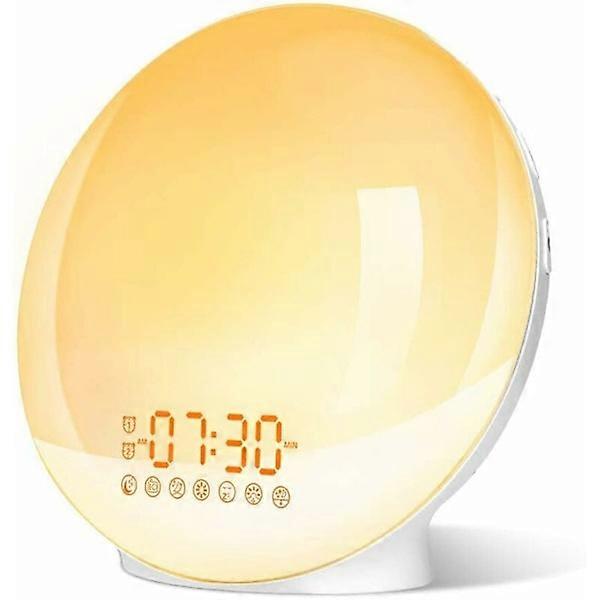LED Radio Alarm Clock, Bright Morning Wake-Up Light, Bedside Lamp, 20 Brightness Levels, Dawn and Dusk Simulator, 2 Alarm Clocks