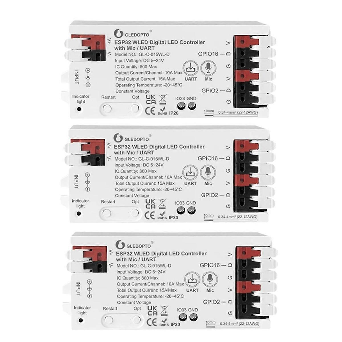 ESP32 WLED LED Controller Light Strip Controller Mic UART Sound Dynamic RGB DIY WiFi for WS2811 WS