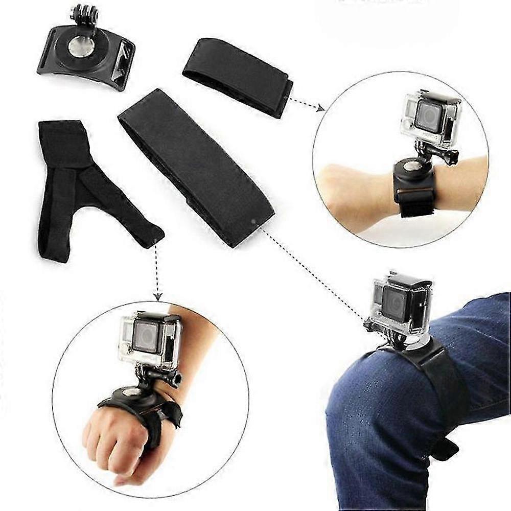 360-Degree Rotating Mount with Wrist, Arm, and Leg Straps for GoPro and Action Cameras