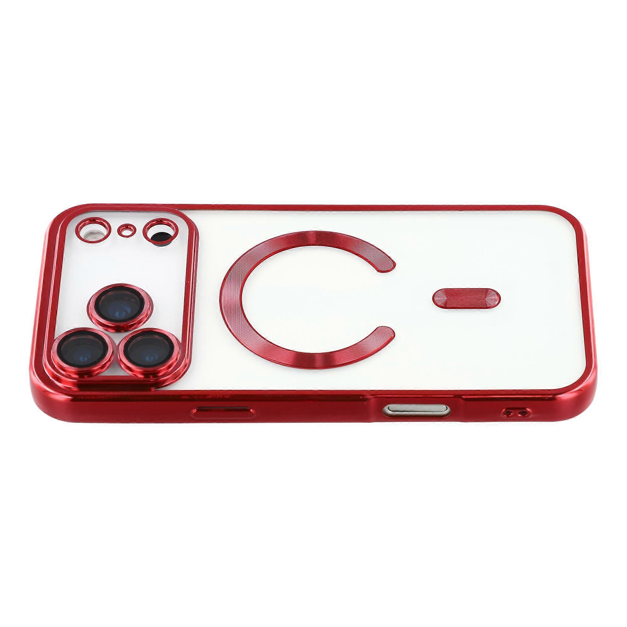TKdaddy For iPhone 17 Pro Case Compatible with MagSafe Electroplated TPU Phone Cover with Lens Film Red