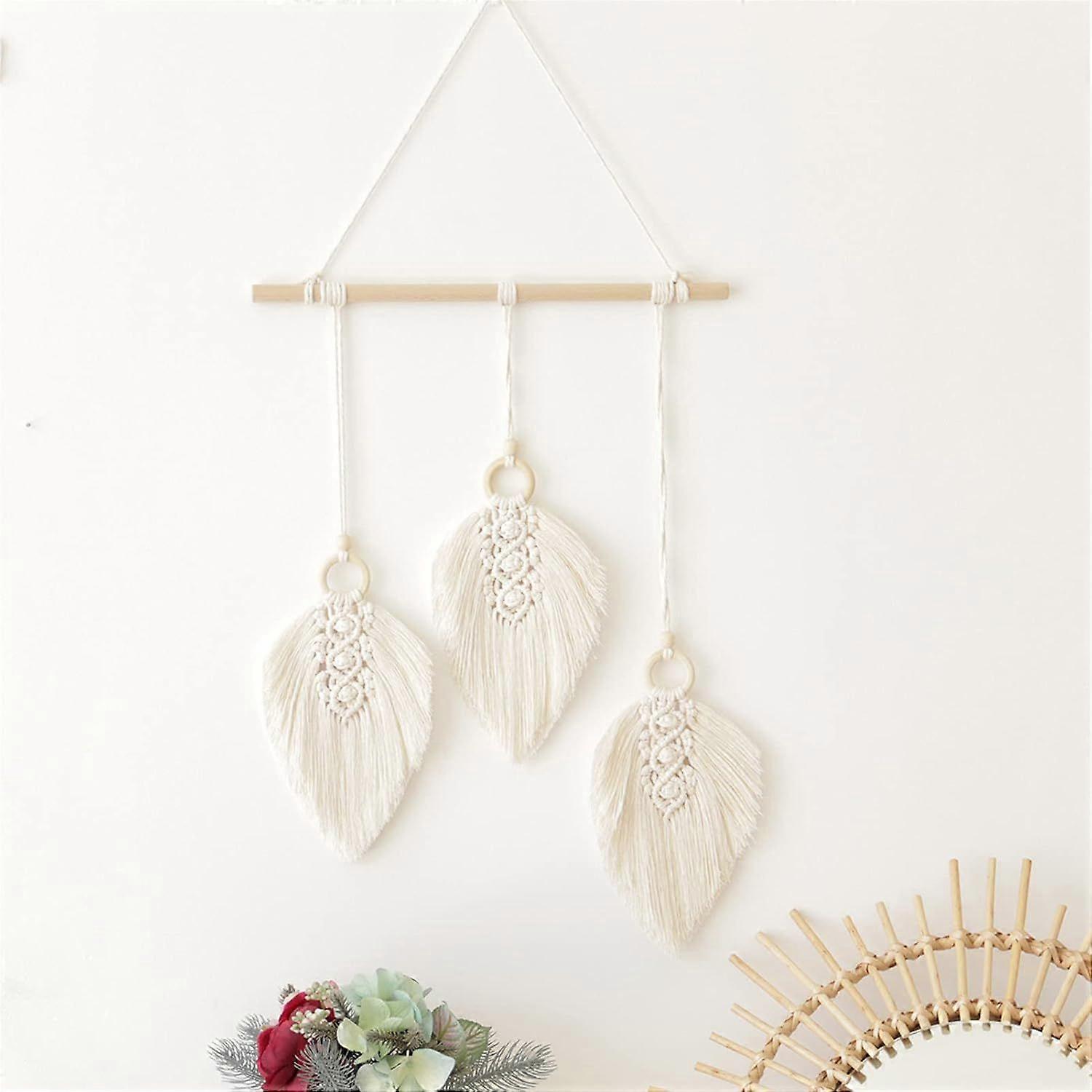 Boho Macrame Wall Hanging. Handmade Woven Leaf Tassel Tapestry
