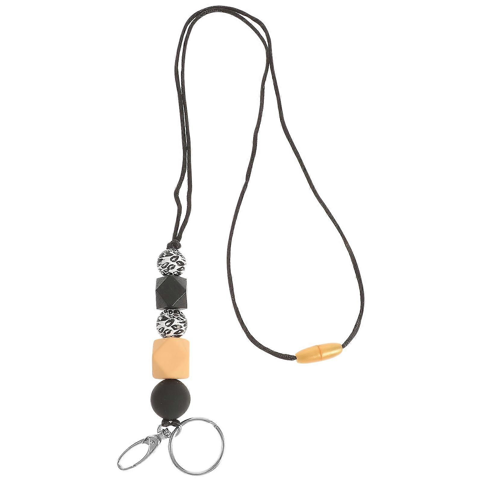 Multi Color Wood Bead Badge Clip Lanyard Necklace for Badge Use