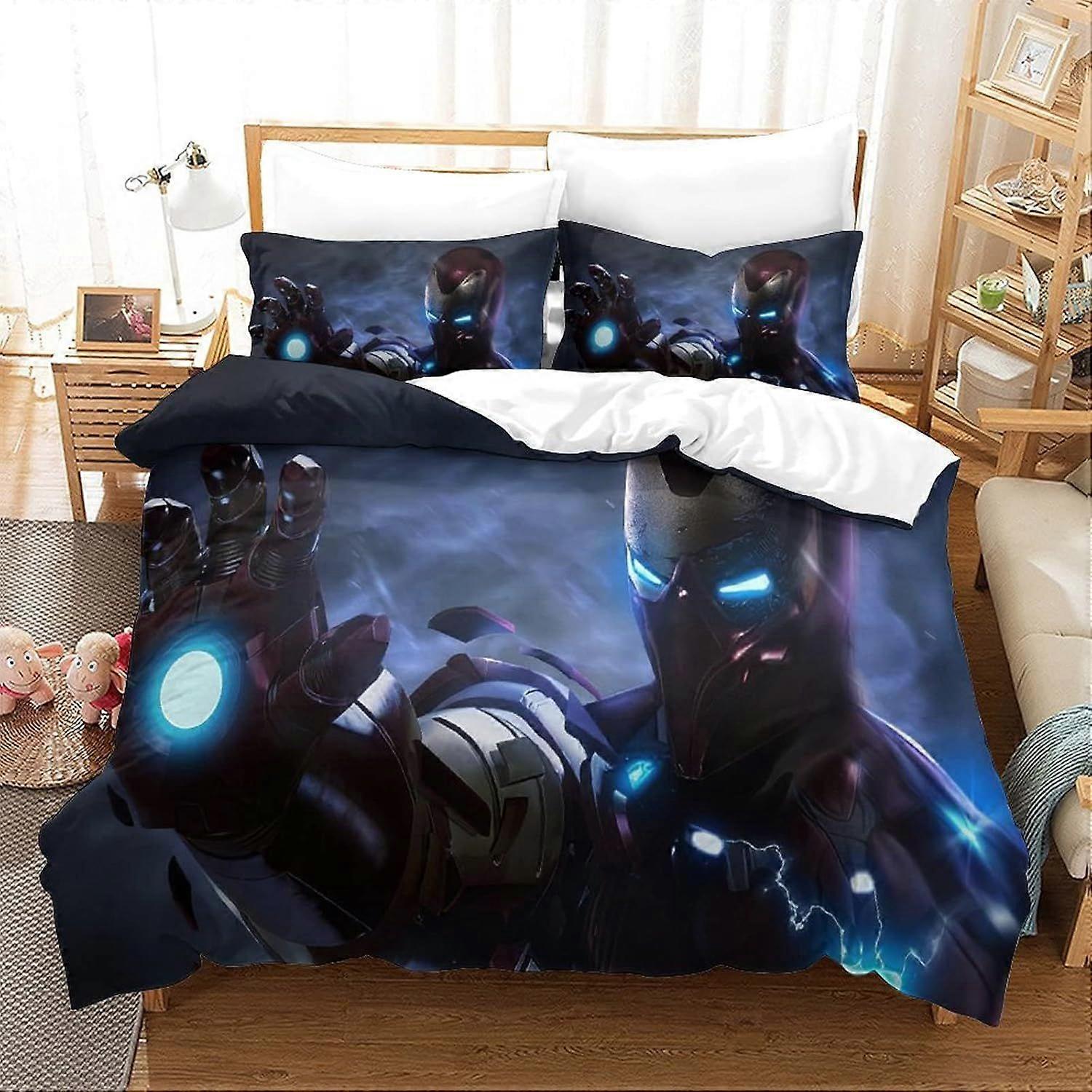 Bedding Sets Single Size Bedding Iron Man Printed Duvet Cover Soft Hypoallergenic Microfiber Quilt Cover with Pillowcase with Zipeer Closure for in Ki