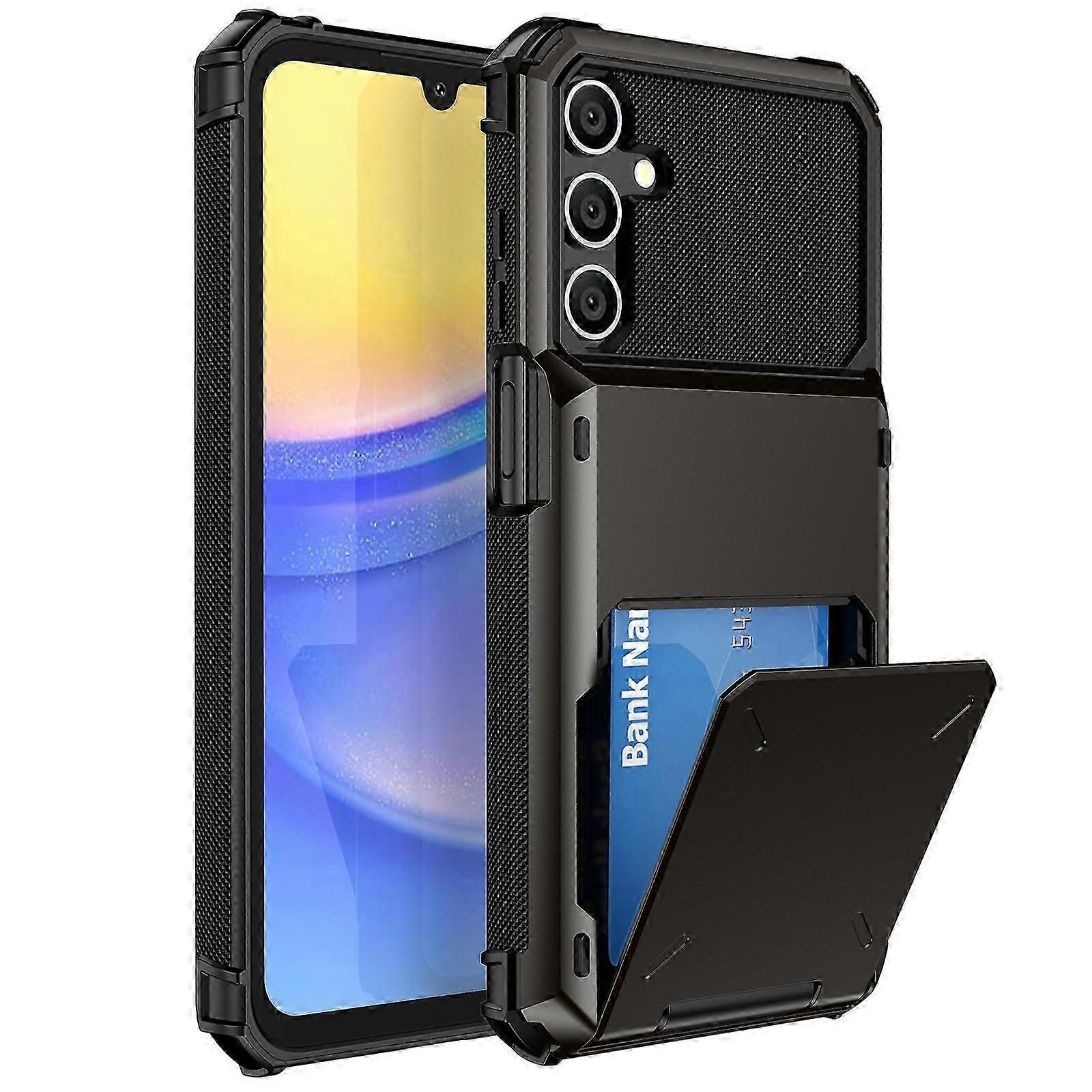 for Samsung Galaxy A15 Case, Wallet 5 Credit Card Holder, ID Slot Flip Wallet Case, Back Pocket Dual Layer Protective Hard Shell TPU Rubber Bumper Sto