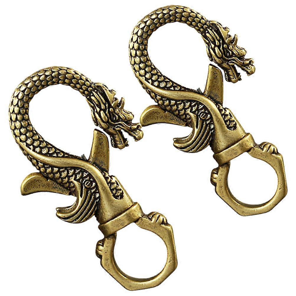 Golden Dragon Head Keychain Copper Material for Decoration 2Pcs Key Pendant