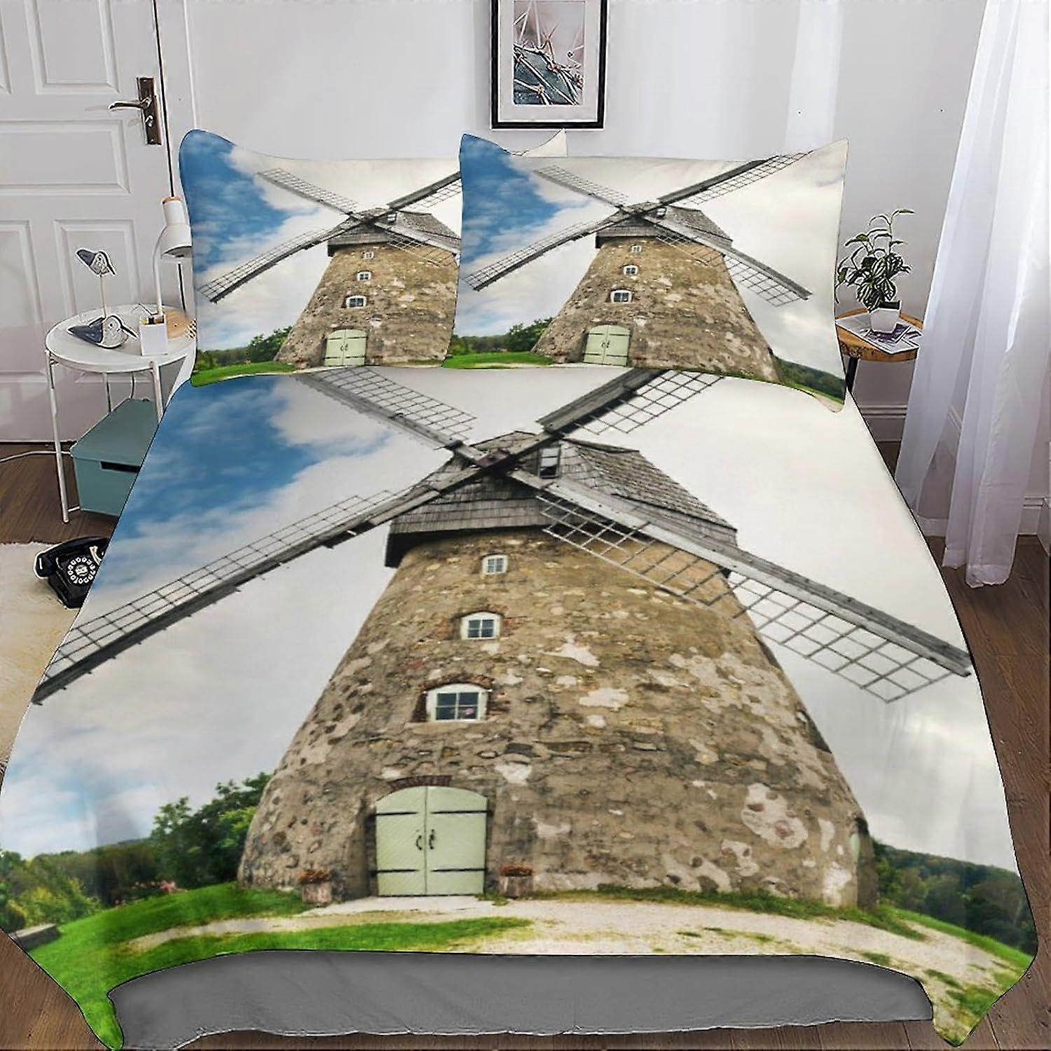 u483 Windmill Crib Set, Sports Mattress Protector, 3D Beautiful Rustic Life Design, Microfibre, 3 Piece Set with Zip And 2 Pillowcases, . m483
