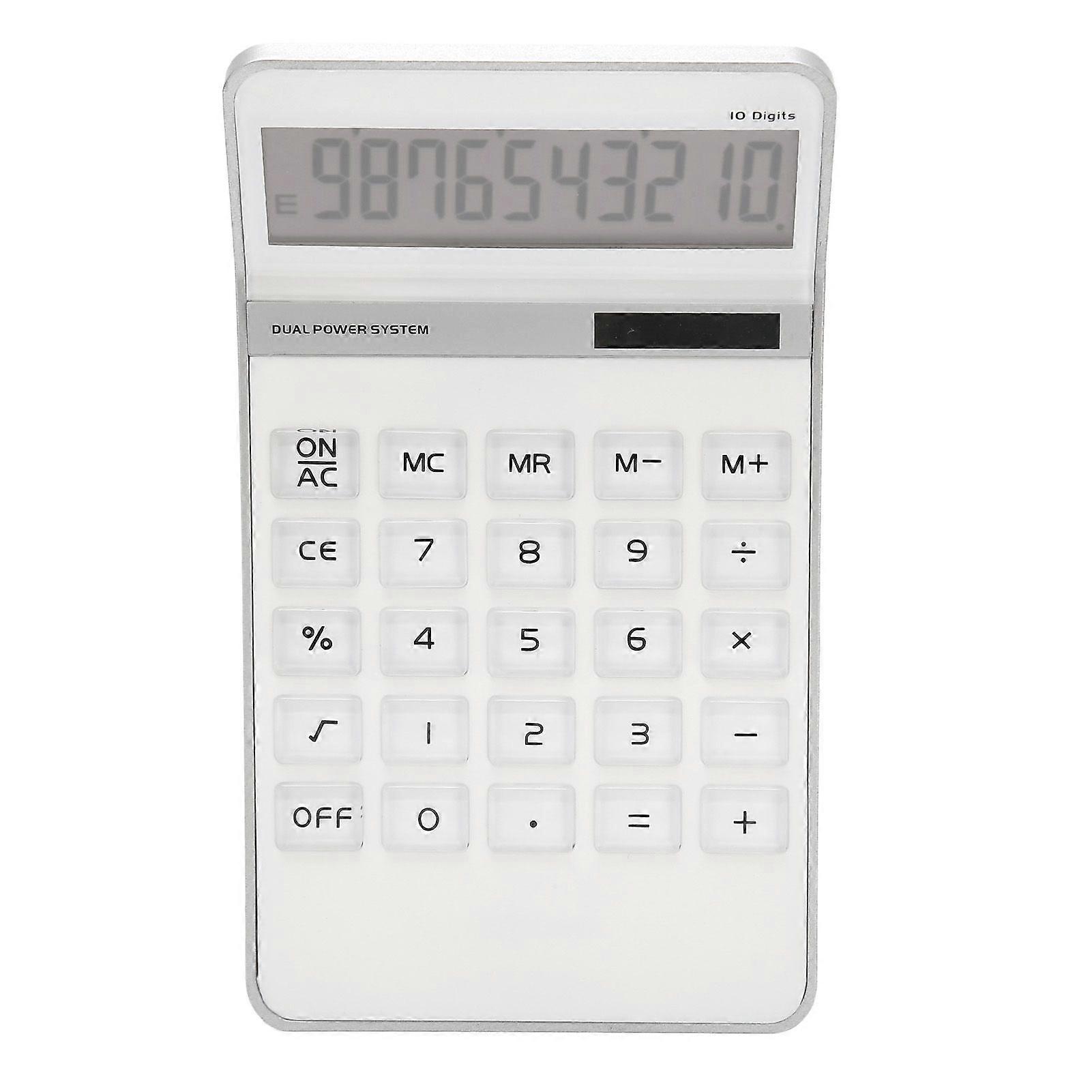 Calculator Solar Battery Powered Transparent Large Keys LCD Display Office Calculator White