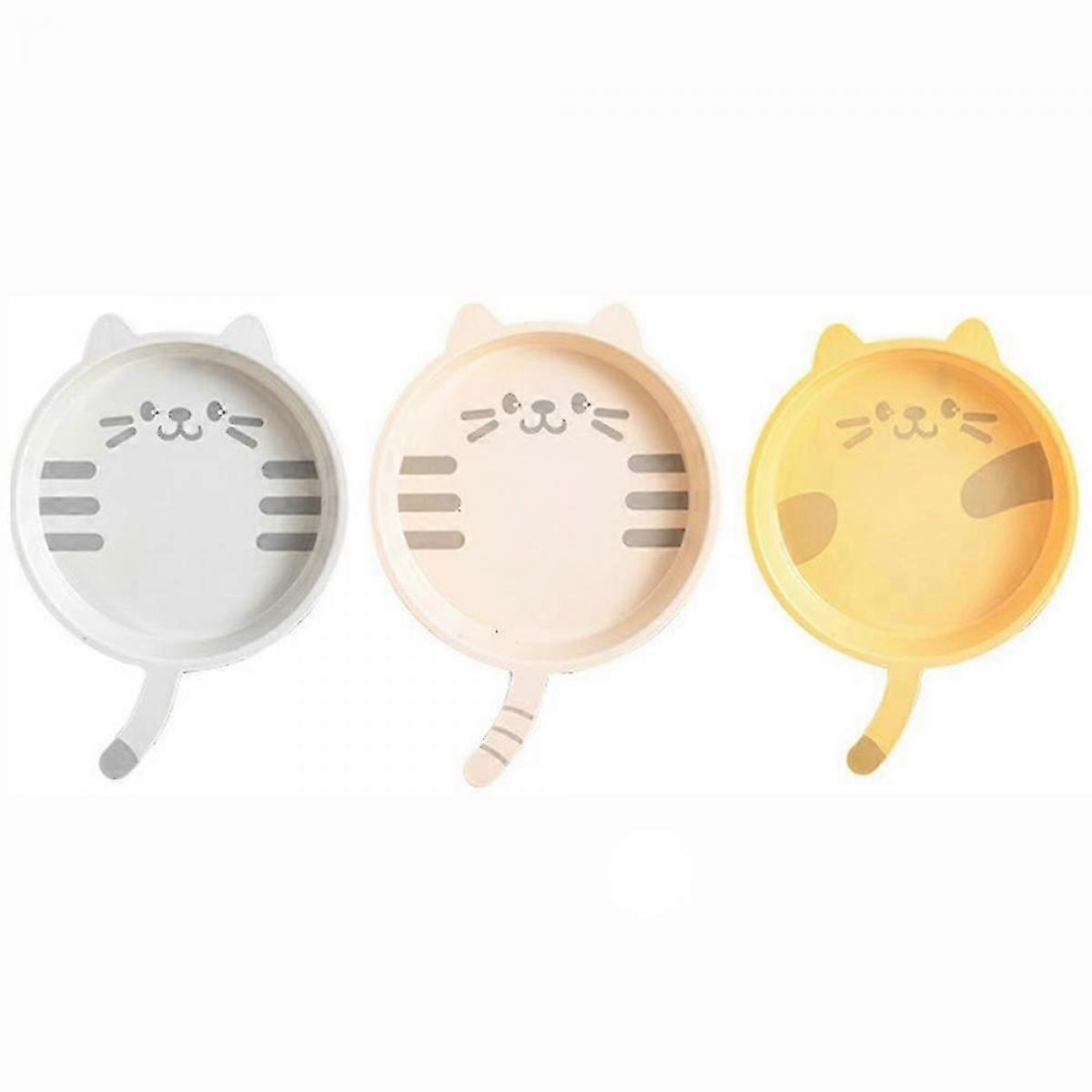 3Pcs Cute Cat Pattern Plastic Dessert Snack Food Plate Safe Kitchen Tableware