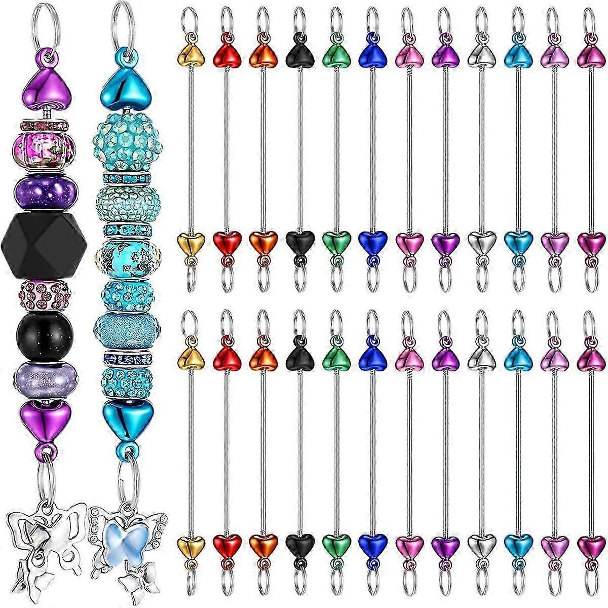 24 Pieces Beaded Keychains Bulk DIY Keychain Making Accessories B