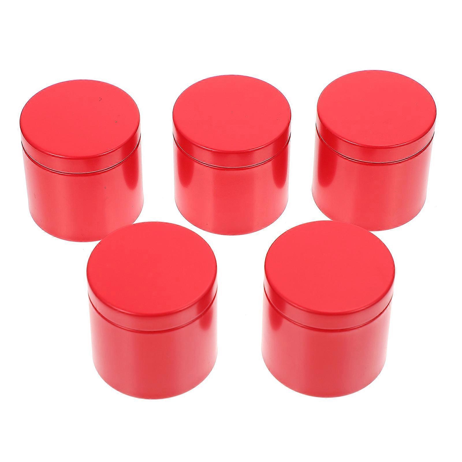 Tinplate Round Containers Storage Jar For Home Use 4.5X4.5X4.5CM Red 10Pcs