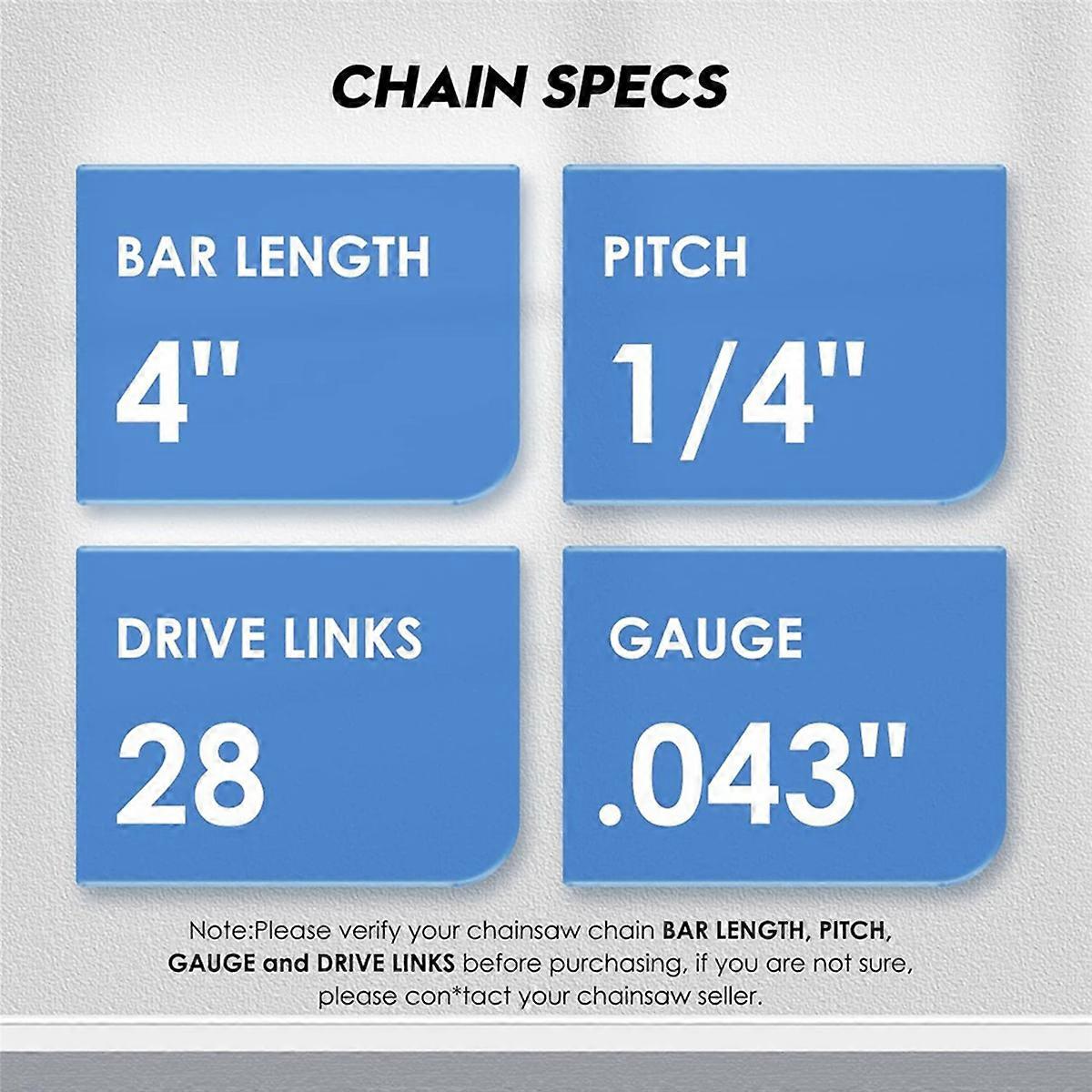 Mini Chainsaw Chain 4 Inch Guide Saw Chain 1/4 LP Pitch, 28 Sections