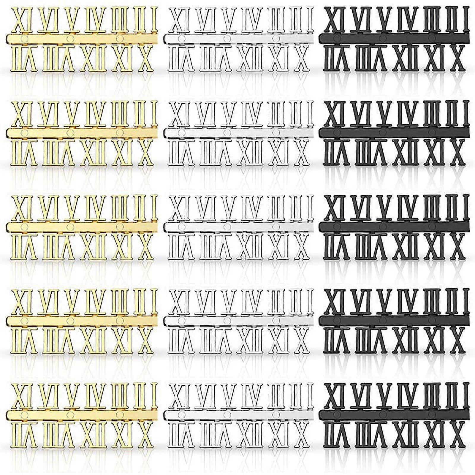 15 Pieces Clock Numerals Kit DIY Digital Clock Numbers Clock Hands Replacement Parts Clock Accessories (Roman Numerals)