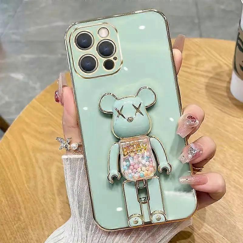 3D Cute Quicksand Bear Holder Belt Support Phone Cases for Iphone 15 14 12 Pro Max MiNi 11 13 XS XR 7 8 Plus Soft Plating Cover