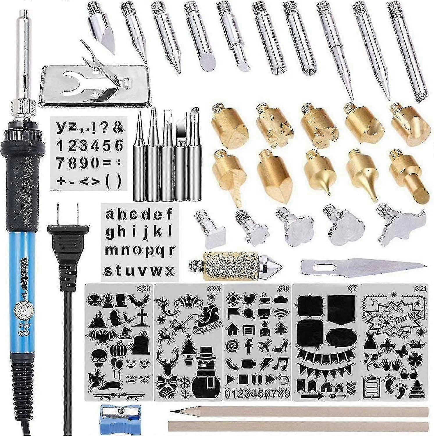 Wood burning tools kit with temperature control for pyrography