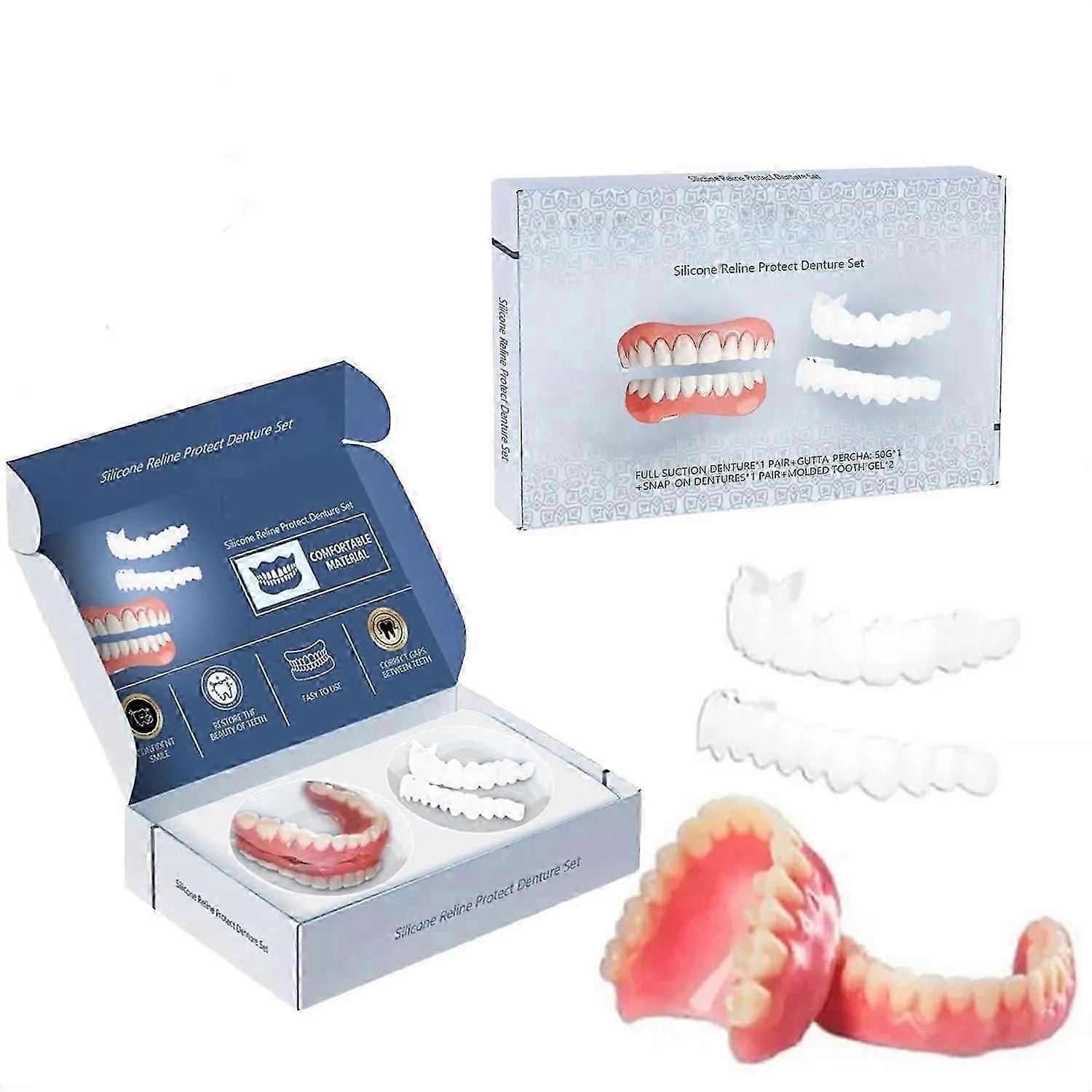 Silicone Reline Dentures Set, Silicone Dentures, False Teeth Set (1 Set)