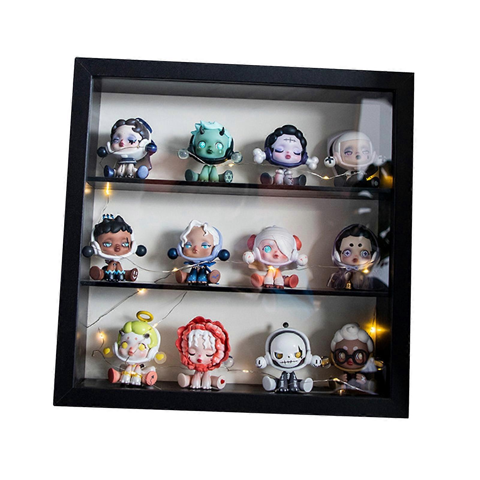 Anime Figure Display Case Three Dimensional Thickened Display Storage Case for Mini Toys Collections Black Double Partition 
