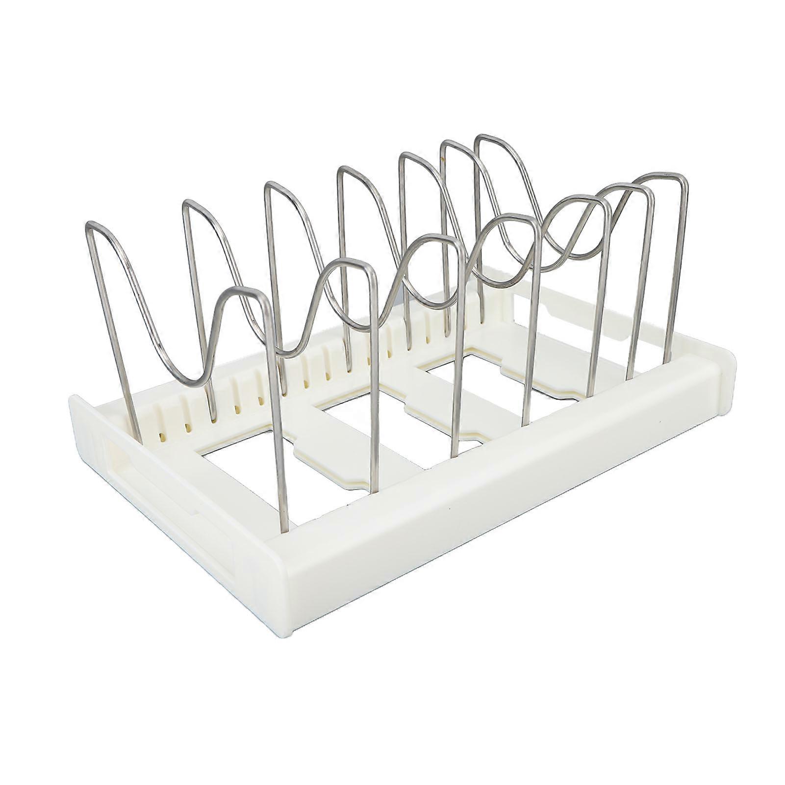 Expandable Pot Organizer Anti Slip Size Adjustable Multi Use Pot Lid Holder for Kitchen Canteen White 