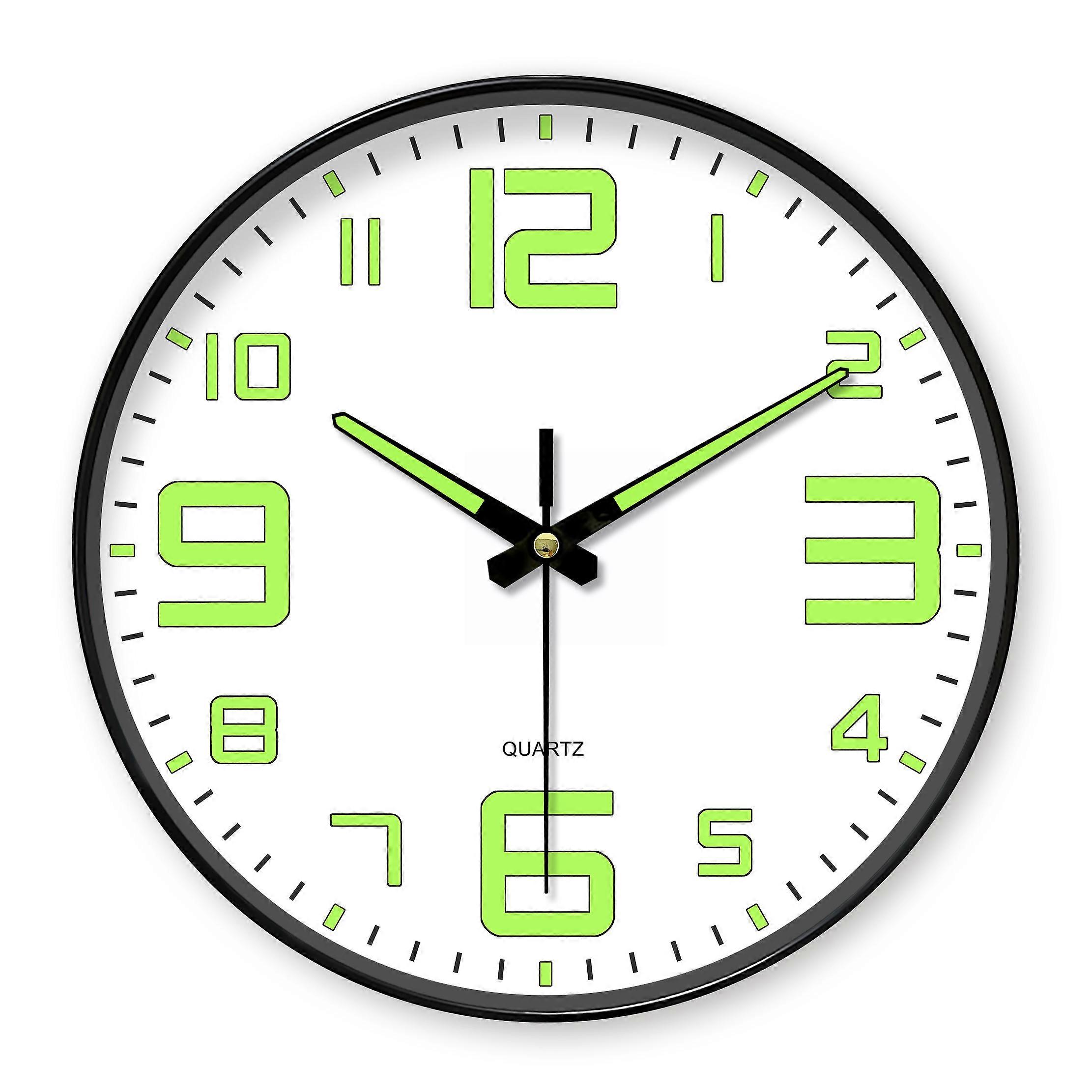Sleek Luminous Wall Clock Series - Silent Movement, Minimalist Design, and Affordable Elegance with Glowing Green Hands Numbers