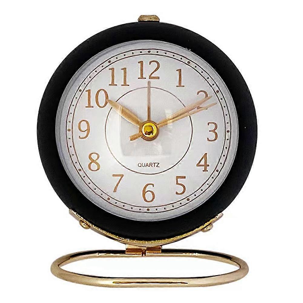 Clocks,Retro Backlight Cute Simple Design Small Desk Clock with Night Light,Silent Non-Ticking,Battery Powered Black