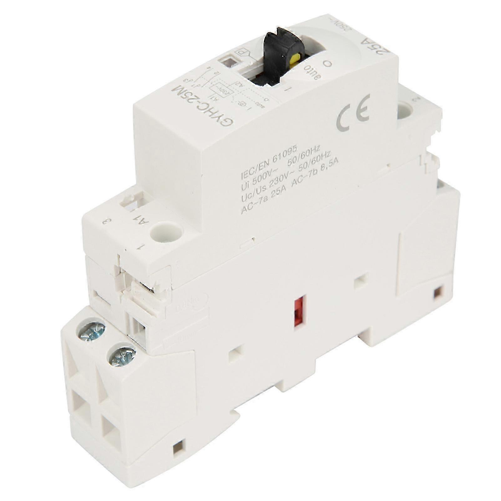 2P 25A 220V 50Hz DIN Rail Household AC Contactor with Manual Control Switch2NO